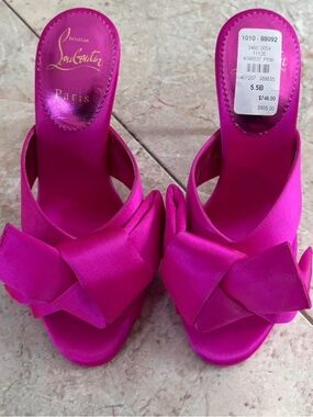 Christian Louboutin Hot Pink Satin Bow Slide Mules